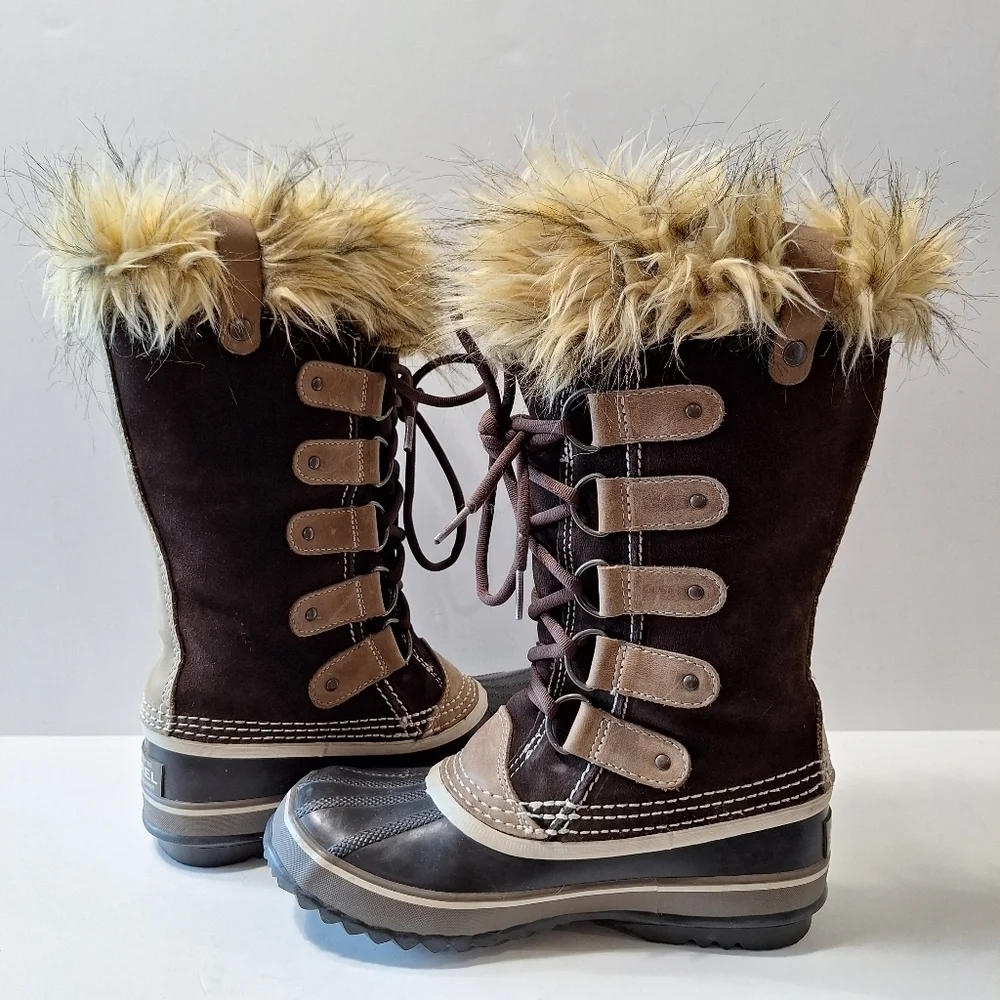 SOREL Women’s Joan of Arctic Suede Gorpcore Hawk Brown Dark Stone Boots Size 6